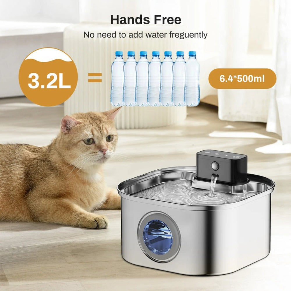 Automatic Pet Water Fountain - Stainless Steel 3.2L - Peties