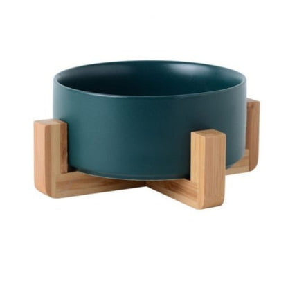 Classic Dog Food Bowl with Wooden Base