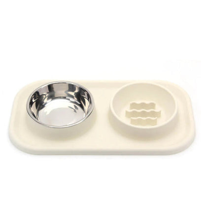 Easy Clean Double Dish Slow Feed Pet Bowl