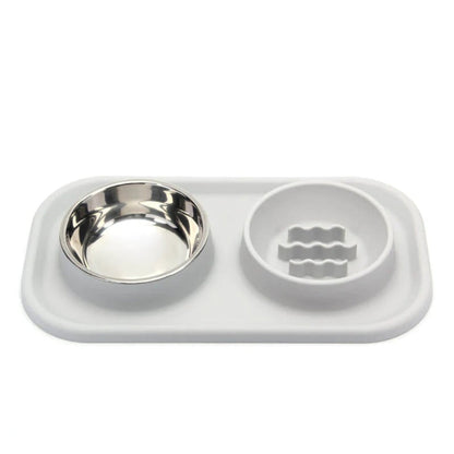 Easy Clean Double Dish Slow Feed Pet Bowl
