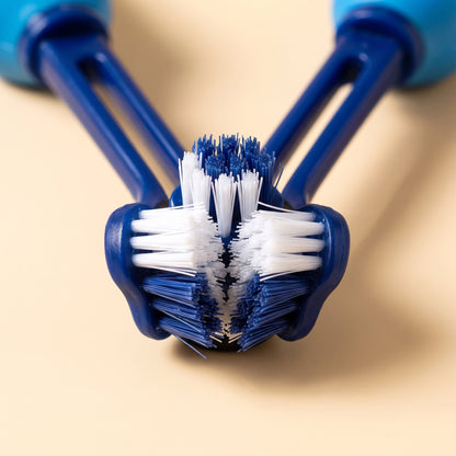 Easy 3 Head Pet Toothbrush close-up of the three U-shaped nylon bristle heads