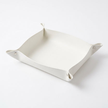 Easy Clean Pet Food Mat Tray – white PU leather mat in tray mode on a white background