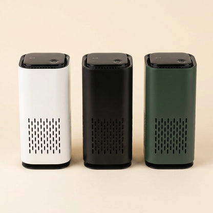 Compact pet air purifier in three colours: White, Black and Green