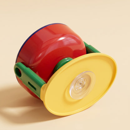 Underside of the elevated pet feeder base showing the non-slip suction cup