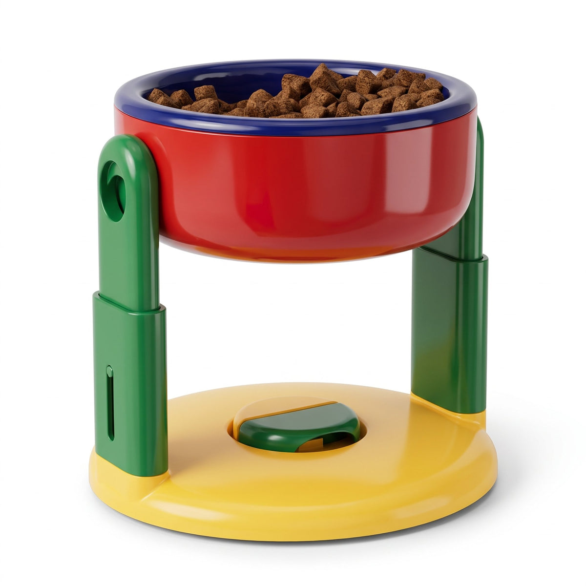 Elevated pet feeder with non-slip adjustable base in red – product photo on white background