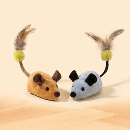 Interactive Pet Mouse Toy – brown and grey colours side by side