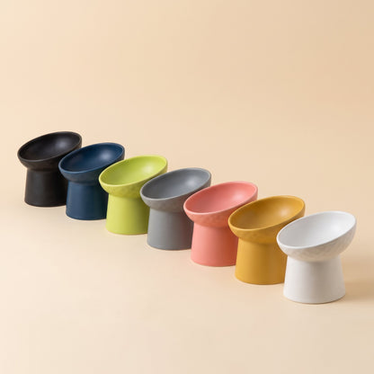 Modern Slanted Stoneware Pet Food Bowl in all seven colours: black, blue, green, gray, pink, yellow and white